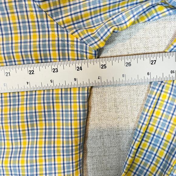 Peter Millar Mens Dress Shirt Size L Button Down log sleeve Blue Yellow Check - Picture 5 of 7